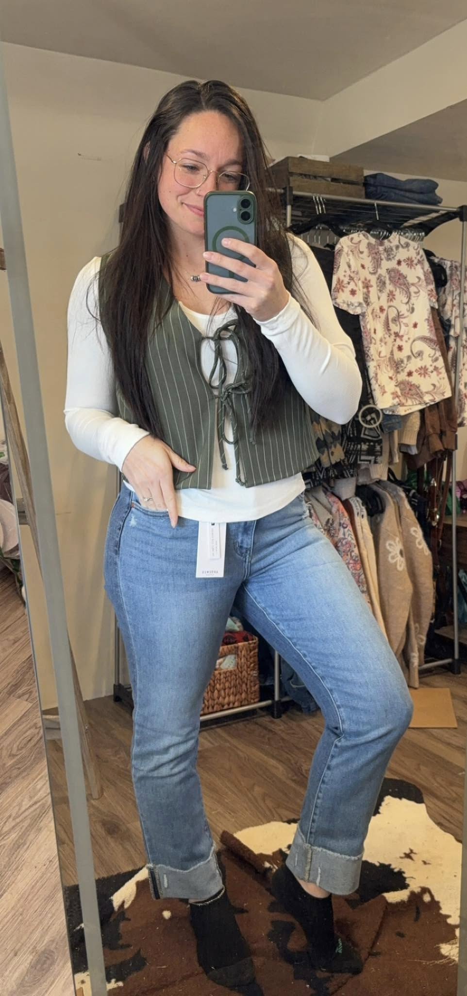Sage Pinstripe Bow Vest