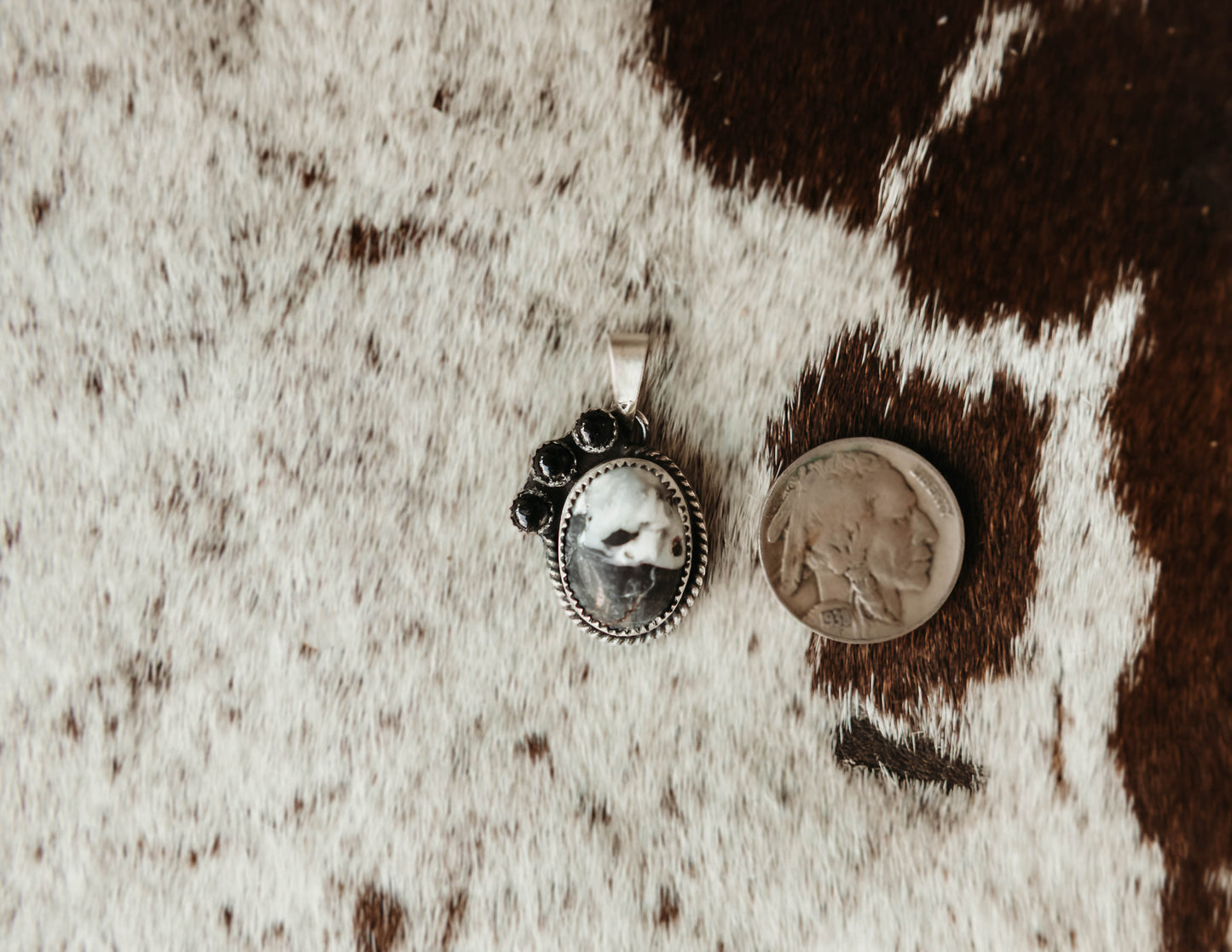 Reata White Buffalo and Black Onyx Pendant