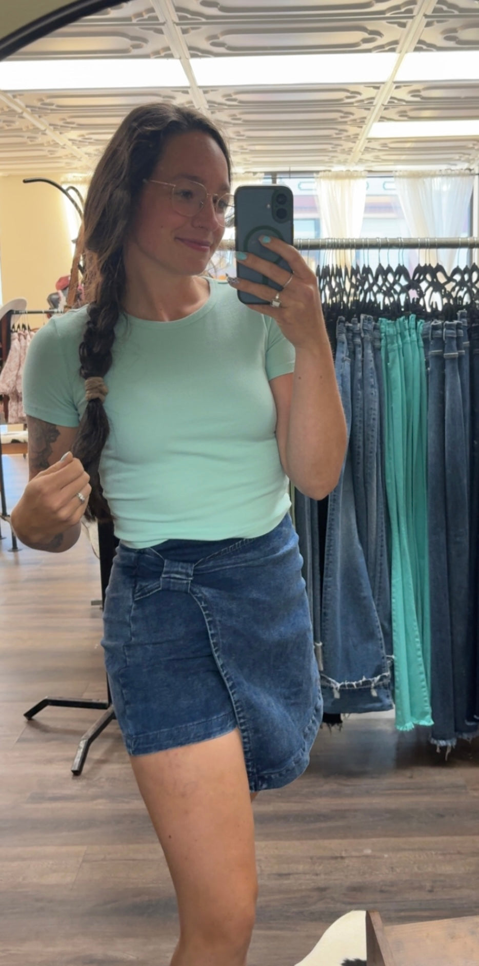 Mint Slightly Cropped Ribbed Tee