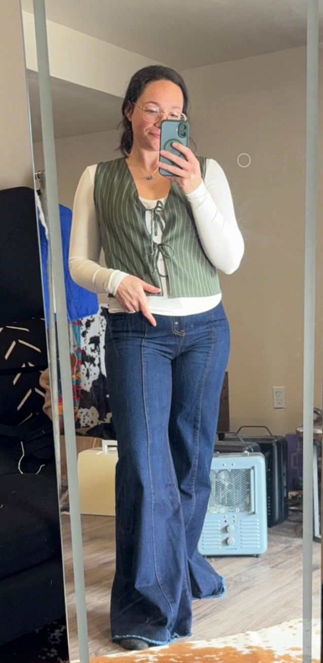 Sage Pinstripe Bow Vest