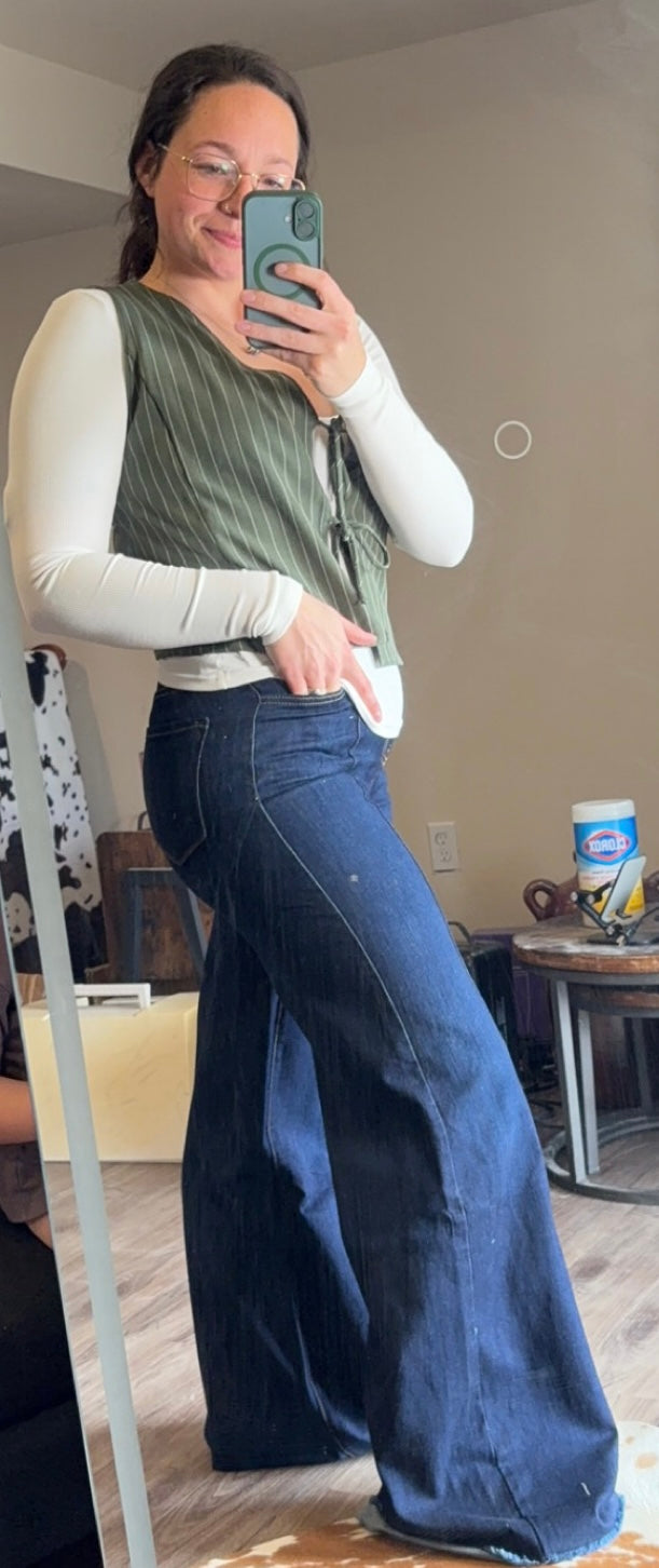 Sage Pinstripe Bow Vest