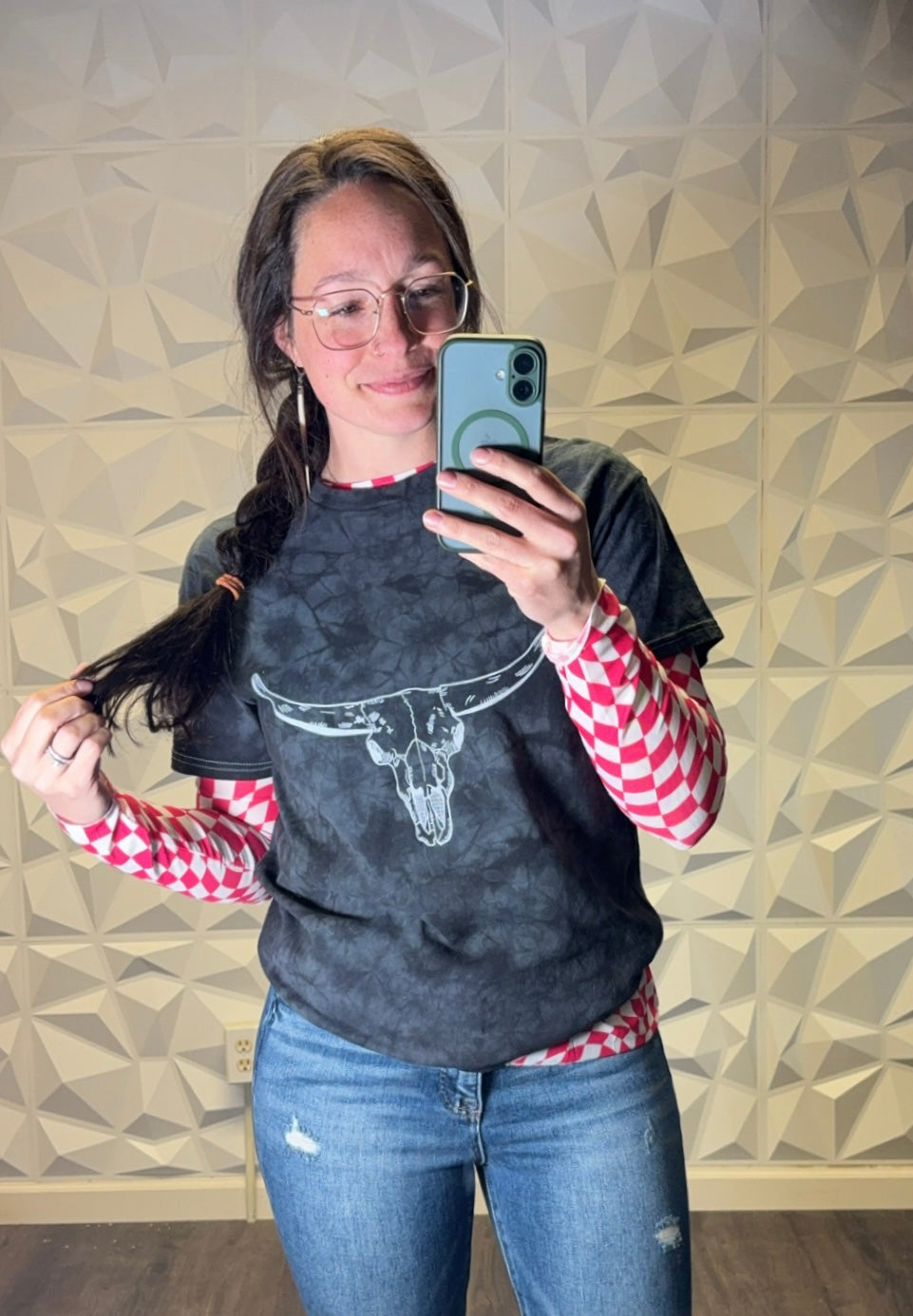 Acid Wash Longhorn Tee