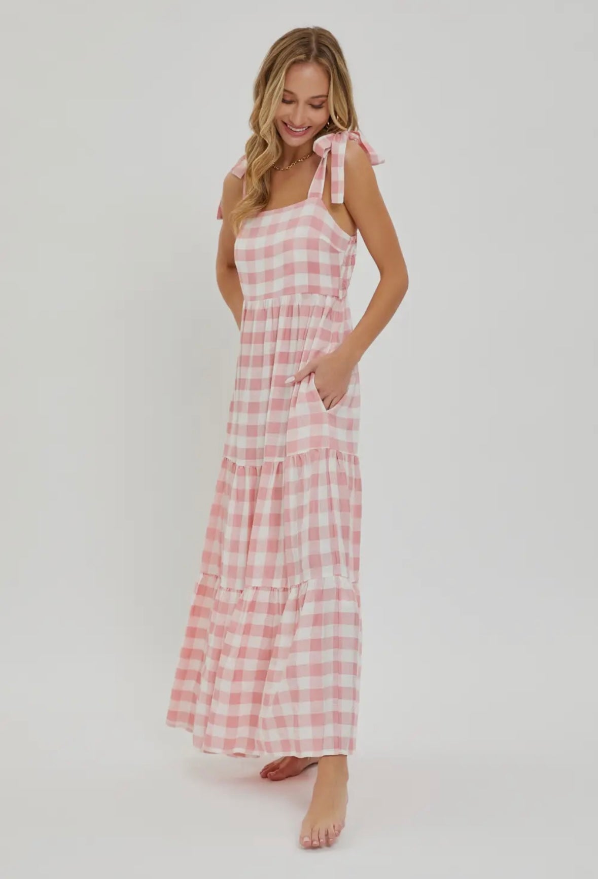 Gingham Pink Tie Dress