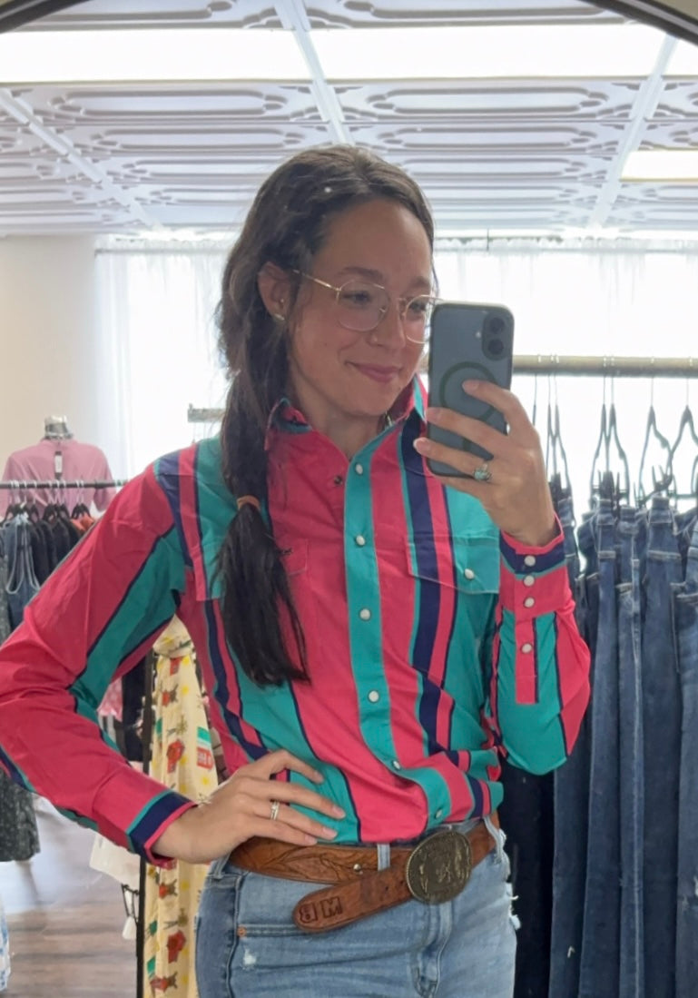 90s Vintage Pink Serape Pearl Snap