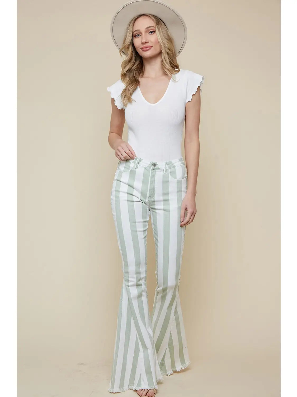 Sage Striped Bell Bottoms