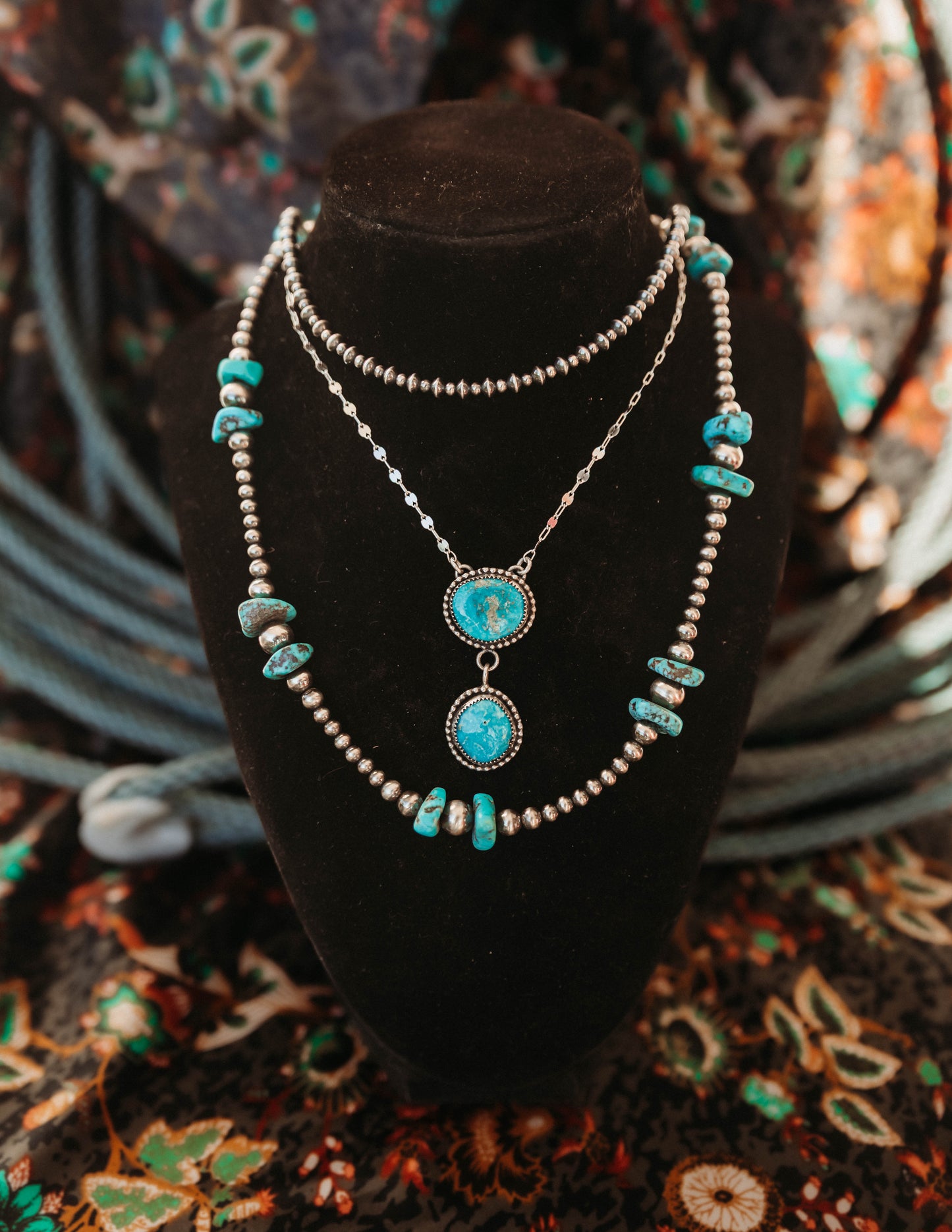 Sterling Silver Pearl Necklace With Turquoise 18"