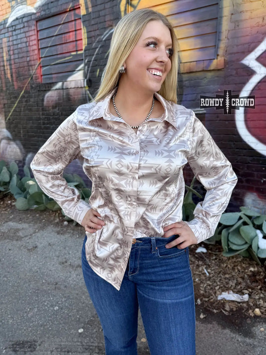 Neutral Aztec Silky Button Down