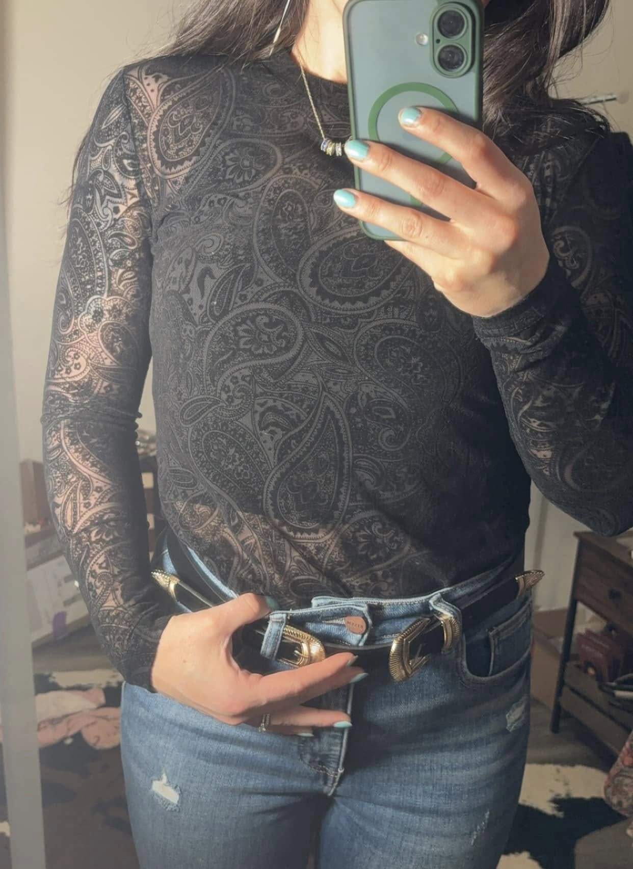 Paisley Mesh Long Sleeve