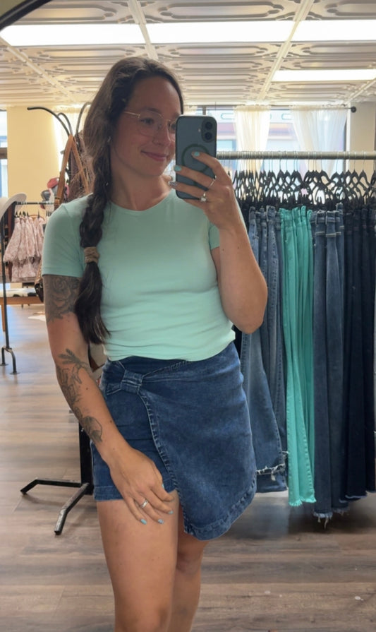 Mint Slightly Cropped Ribbed Tee