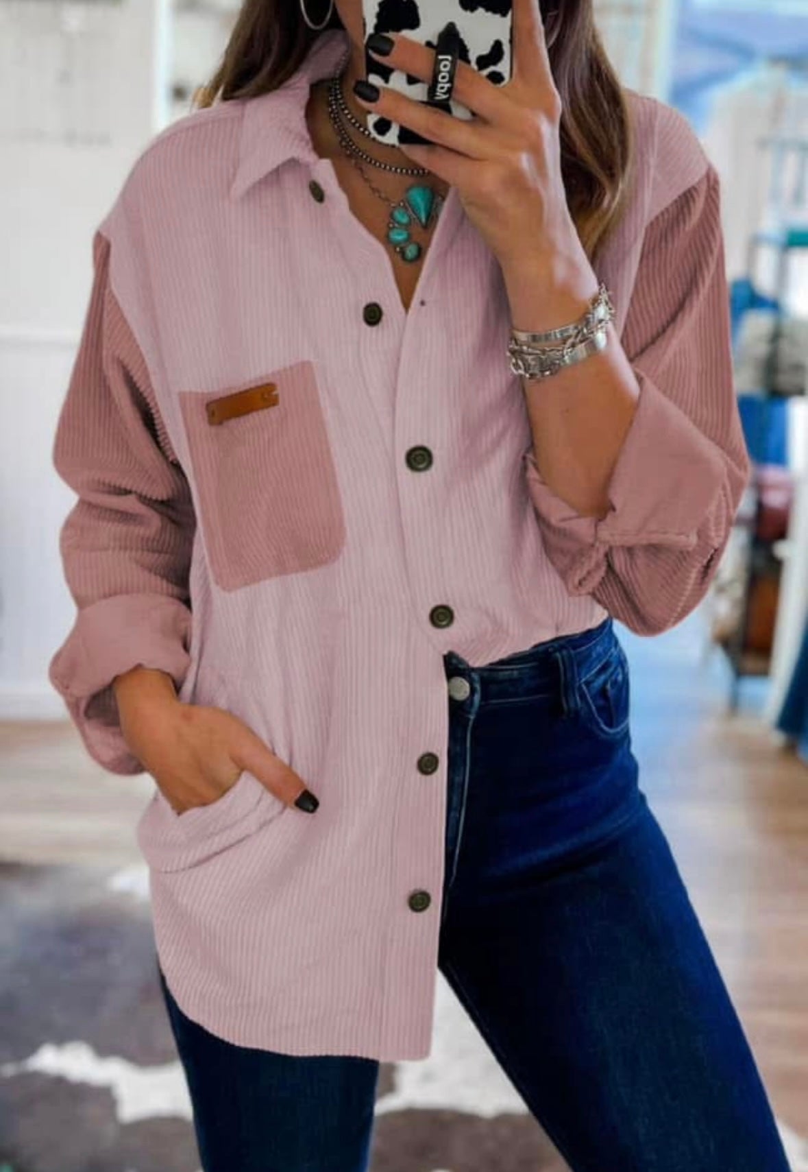 Rosey Button Down