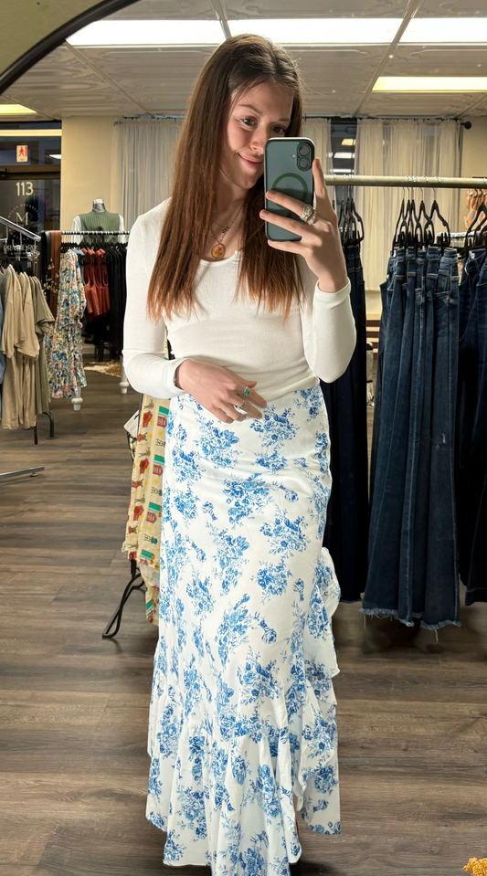 Ruffle Split Floral Skirt