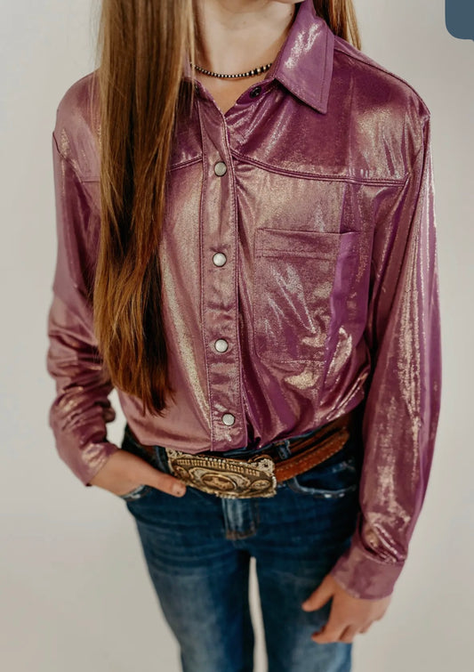 Girls Top Hand Button Down