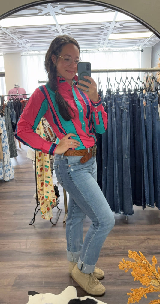 90s Vintage Pink Serape Pearl Snap
