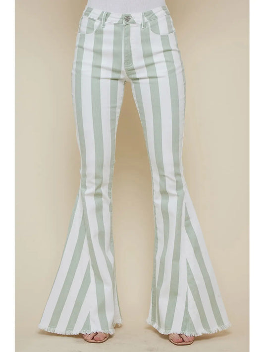 Sage Striped Bell Bottoms